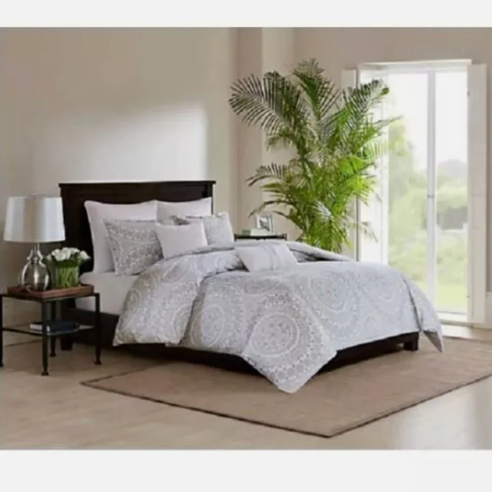 ECHO NEW YORK Marco Grey 100% Cotton Reversible TWIN Duvet Mini Set 2pc